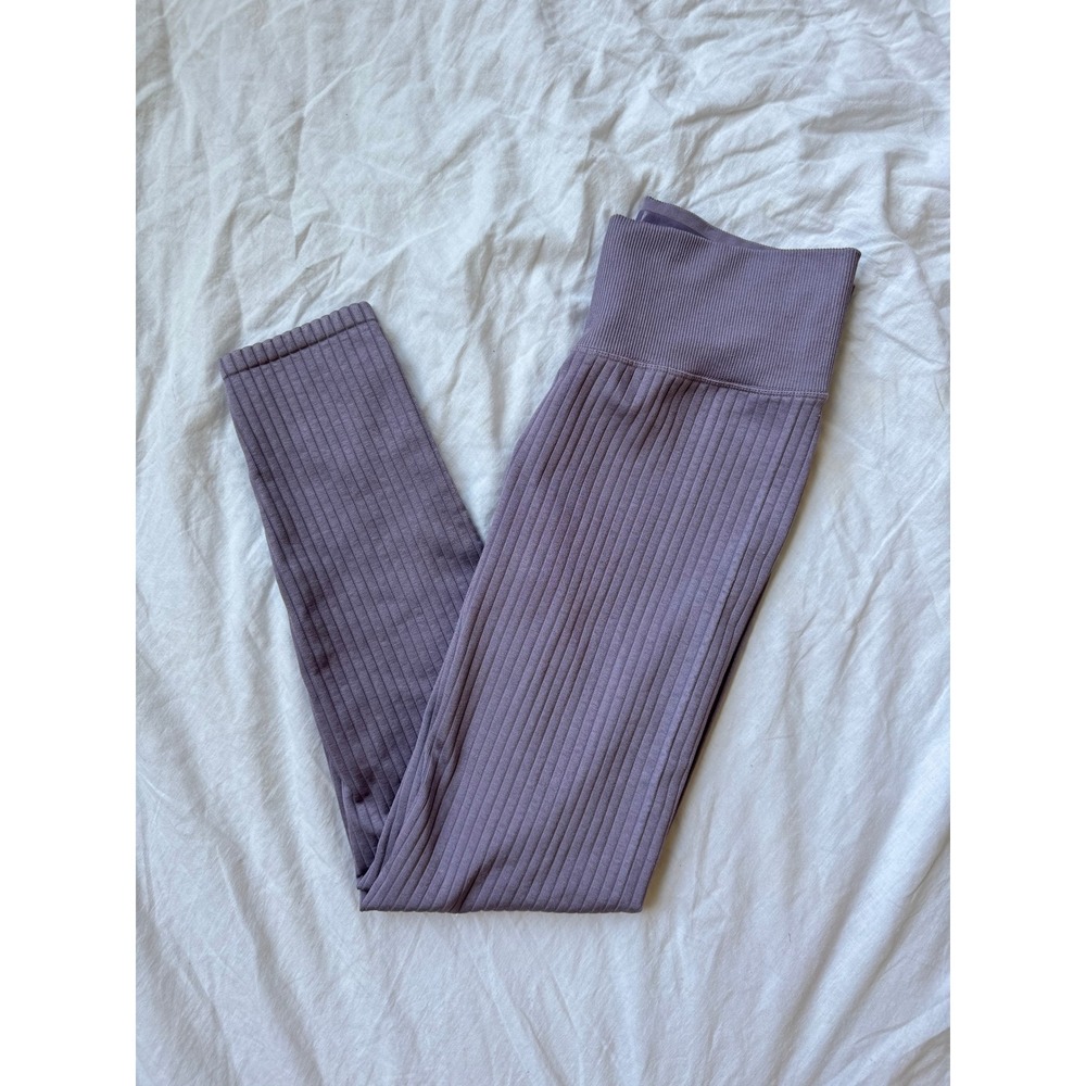 Good American Essential Ribbed Leggings Purple High Waisted Seamless Size 3/4